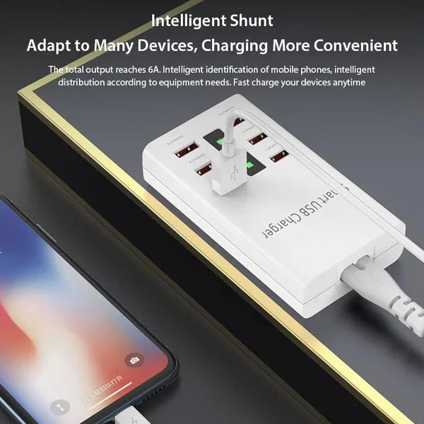 Universal 6 In 1 Port USB Phone Charger Travel Wall Power Fast Quick Charging Station UK Adapter 30W