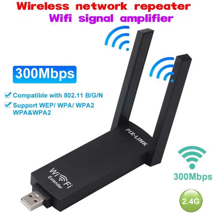 PIXLINK Wireless Wifi Repeater 300mbps USB Wireless Router Signal Amplifier Dual Antennas Range Extender 2.5GHz