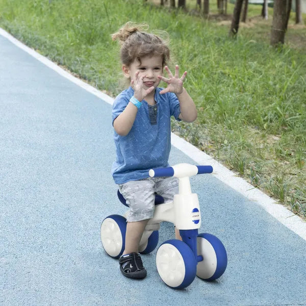 Baby Balance Bike, Lightweight First Training Bike, with Anti-Slip Handlebars, Four Wheels, No Pedals, for Ages 18-36 Months - Blue