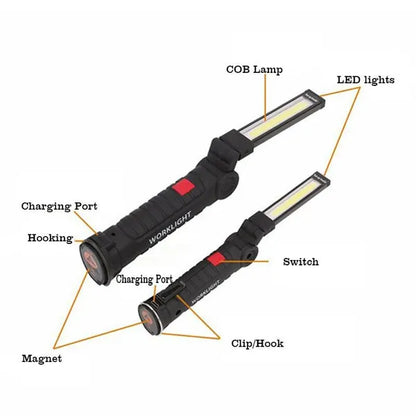 Rechargeable Magnetic LED Emergency Floodlight COB Folding Camping Work Light Strong Flashlight Car Service Lamp Torch