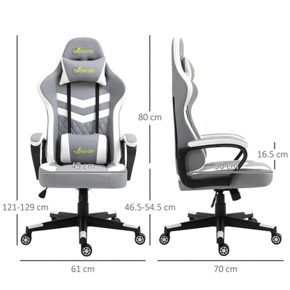 Racing Gaming Office Chair with Lumbar Support, Headrest, Swivel Wheel, PVC Leather Gamer Desk Chair for Home Office,