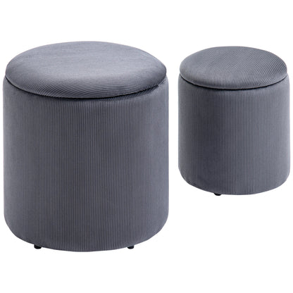 Modern Storage Ottoman With Removable Lid Fabric Storage Dressing Table Foot Stool Set of 2 Grey