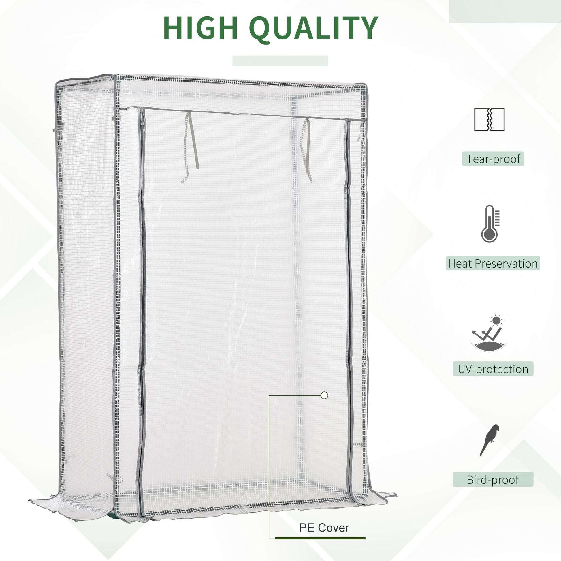 100 x 50 x 150cm Greenhouse Steel Frame PE Cover with Roll-up Door Outdoor for Backyard, Balcony, Garden, White