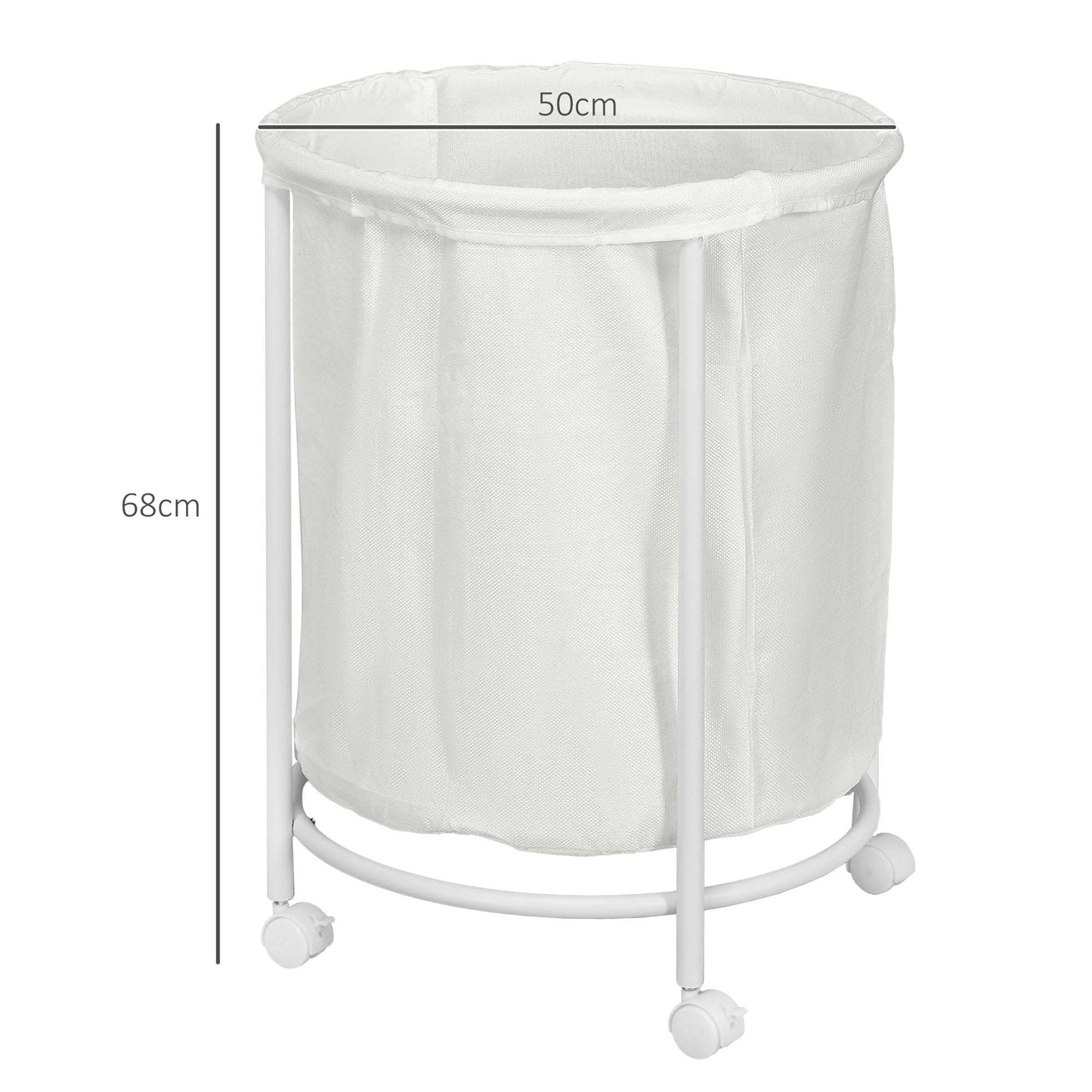 100L Rolling Laundry Washing Basket on Wheels, 50cm Round Hamper W/ Removable Bag And Steel Frame For Bedroom, Bathroom, Laundry Room