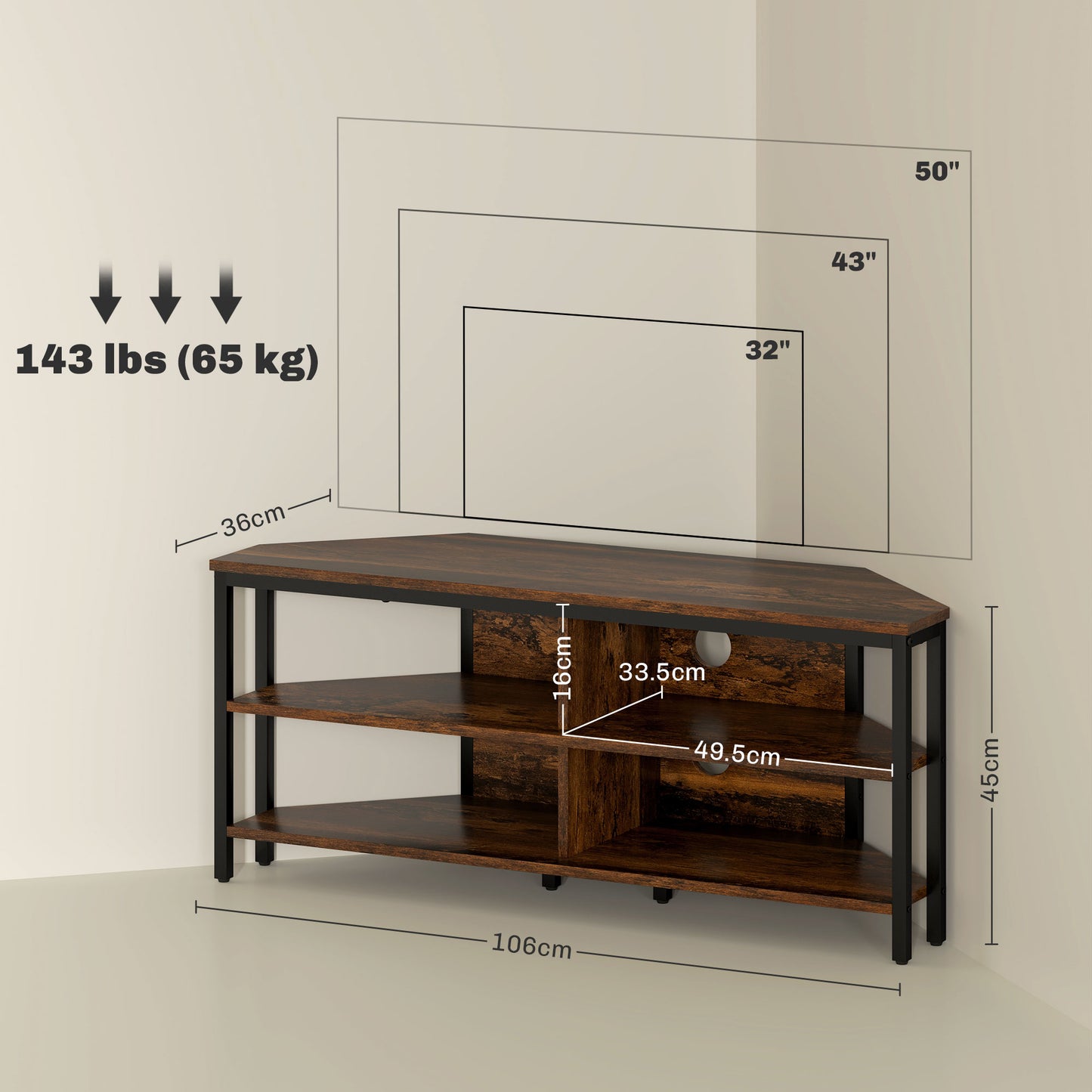 Industrial-Style Corner TV Unit - Black/Brown