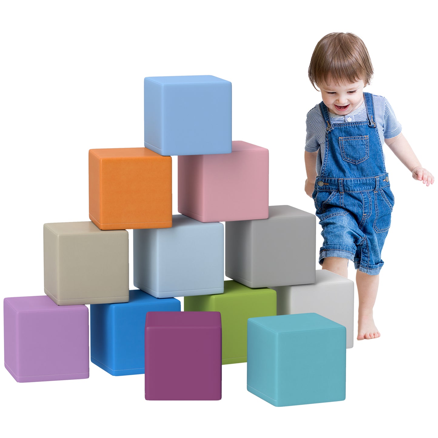 12 Piece Soft Play Blocks, Soft Foam Toy, Building and Stacking Blocks for Kids, Multicoloured