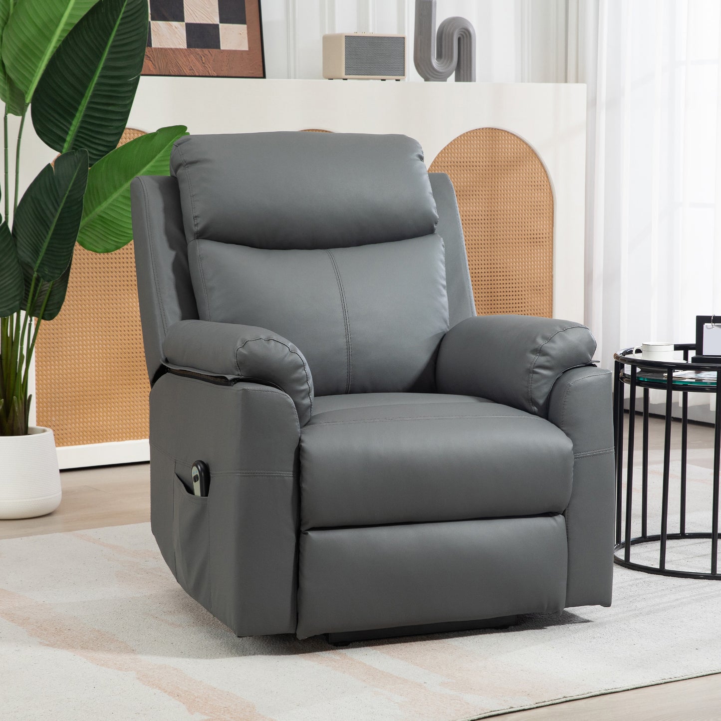 Riser and Recliner Chair Lift Chair with Remote Control, Side Pockets, Pocket Spring, Charcoal Grey