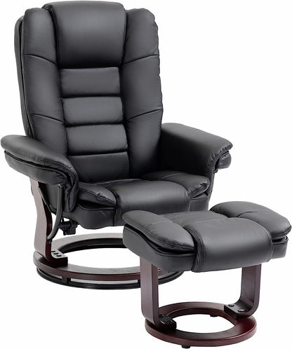 Manual Recliner and Footrest Set PU Leather Leisure Lounge Chair Armchair with Swivel Wood Base