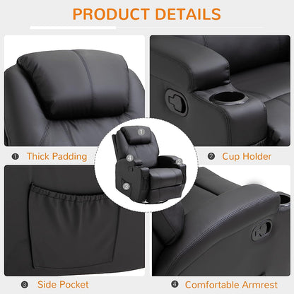 Recliner Sofa  PU Leather Armchair Cinema Massage Chair Swivel Nursing Gaming Chair Black