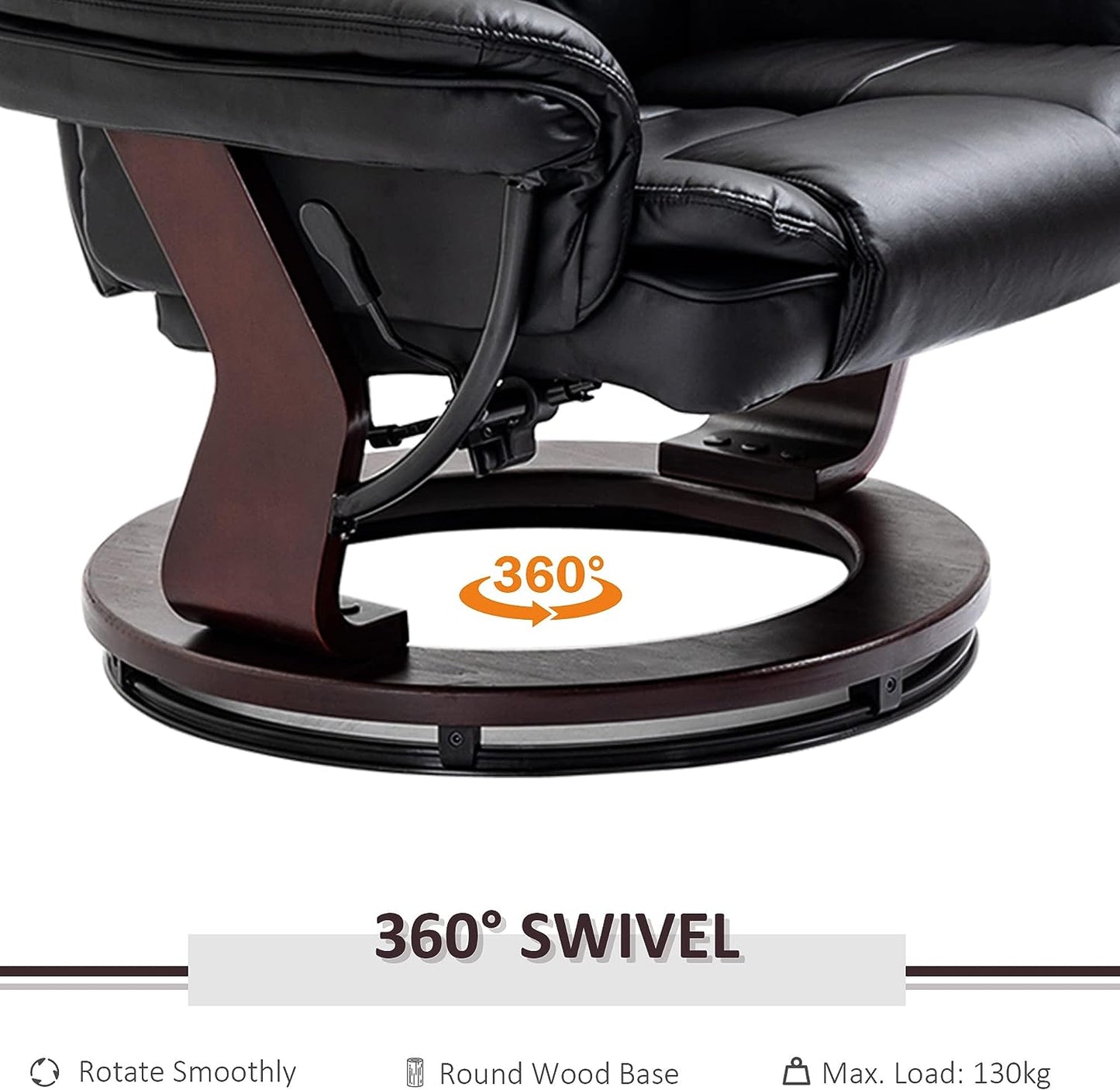 Manual Recliner and Footrest Set PU Leather Leisure Lounge Chair Armchair with Swivel Wood Base