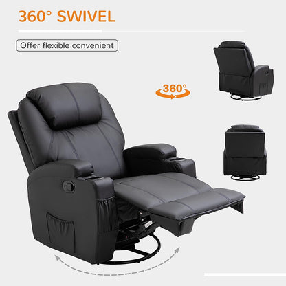 Recliner Sofa  PU Leather Armchair Cinema Massage Chair Swivel Nursing Gaming Chair Black