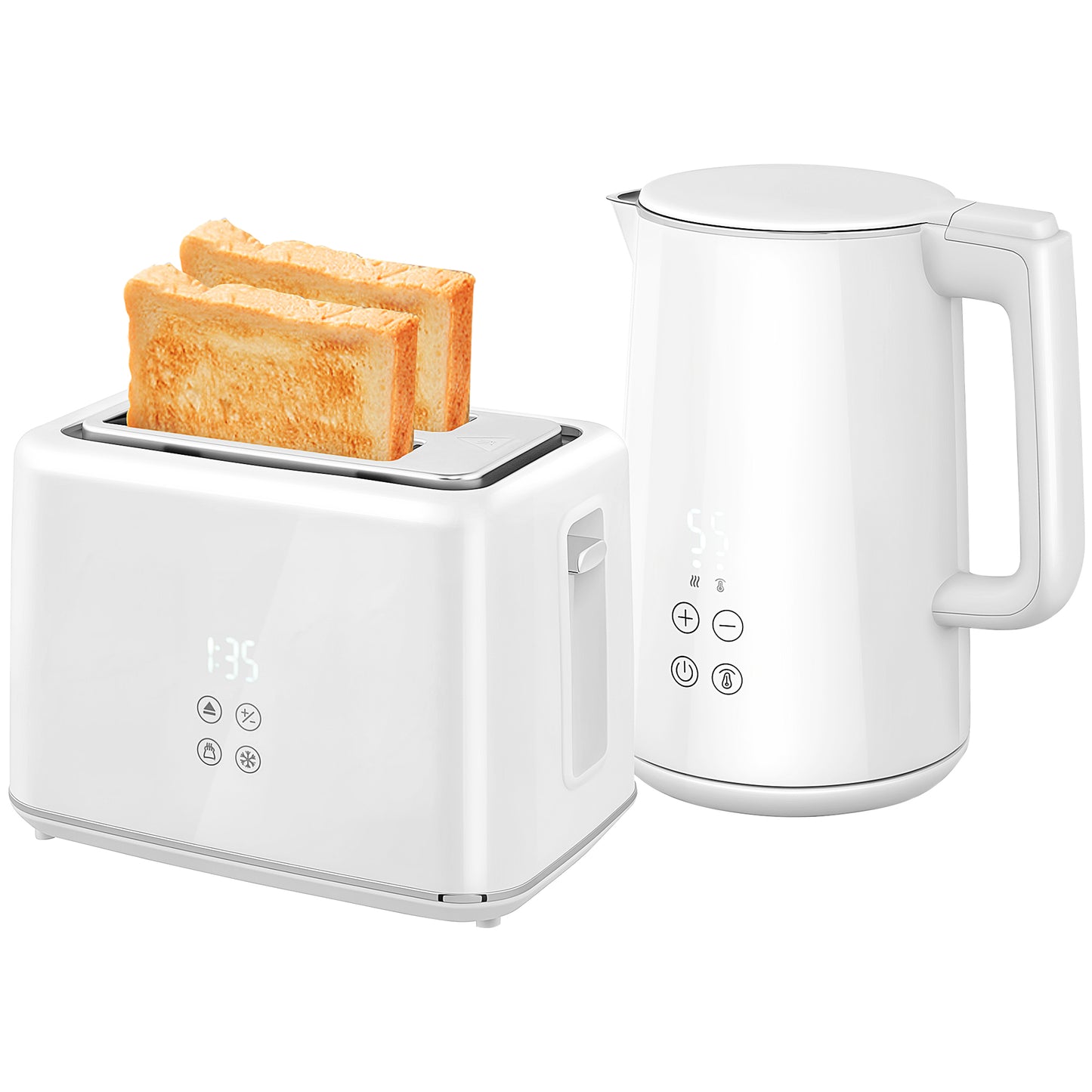 Kettle and Toaster Set, 1.5L 3000W Fast Boil Kettle with Insulation & 2 Slice Toaster Kitchen Set with 7 Level Browning Controls - Cream White