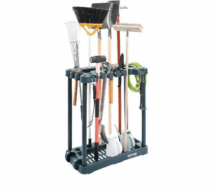 10 Slots Yard Garden Tool Organiser Long-Handled Tool/Rake/Broom Tower Storage Rack Stand Holder for Garage Organisation