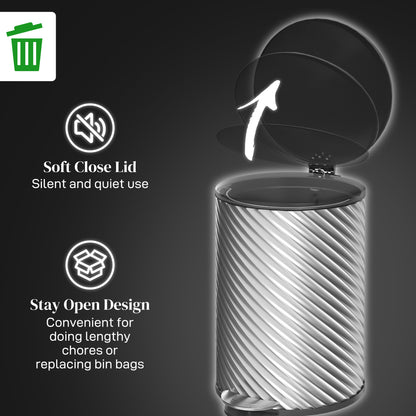 20 Litre Kitchen Bin, Stainless Steel Pedal Bin with Soft-close Lid, Fingerprint Proof Cylindrical Rubbish Bin with Foot Pedal,  Removable Bucket, Silver