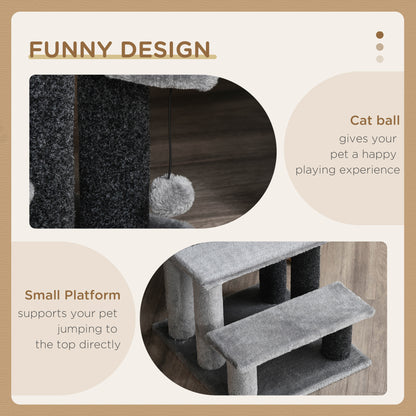 PawHut 3-step Pet Steps Stairs With Scratching Posts, Platforms, Toy Ball, Grey