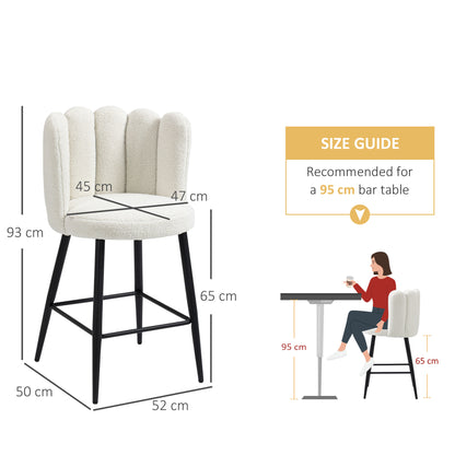 Bar Stools Set of 2, Faux Cashmere Upholstered Breakfast Bar Chairs, Modern Kitchen Stools with Backs, Footrest and Steel Base, Cream