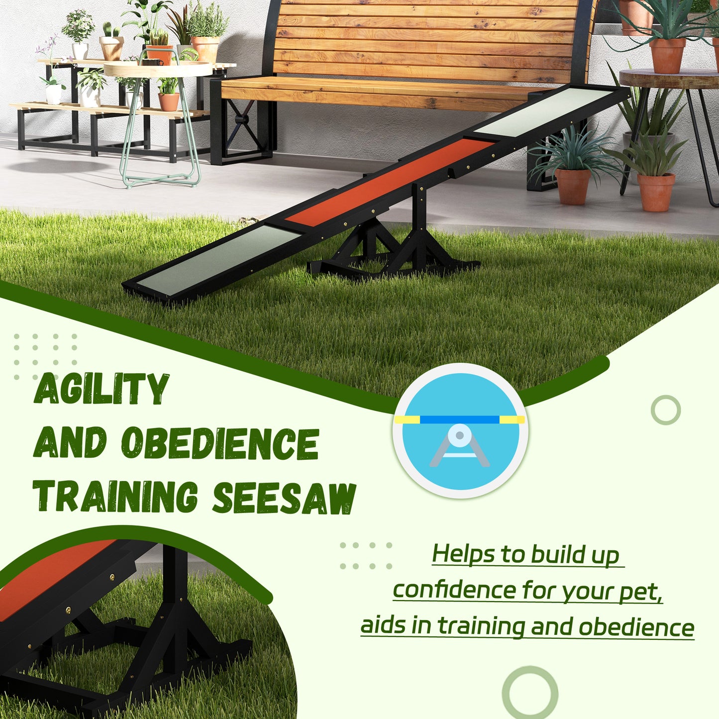 PawHut Wooden Pet Seesaw for Big Dogs, Dog Agility Equipment with Anti-Slip Surface - Black