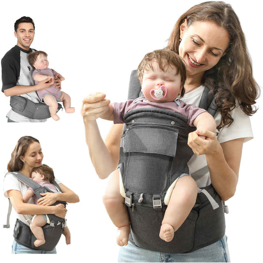 AIYAPLAY 6 in 1 Baby Carrier Sling Newborn to Toddler with Removable Seat for 0-36 Months, Up to 15kg, Grey