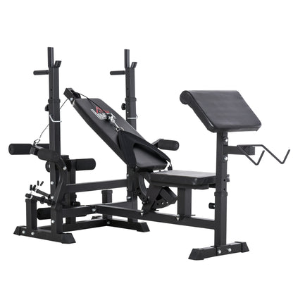 Multi-Exercise Full-Body Weight Rack With Bench Press, Leg Extension, Chest Fly Resistance Band & Preacher Curl