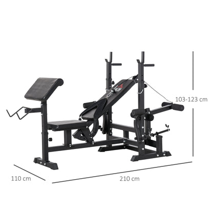 Multi-Exercise Full-Body Weight Rack With Bench Press, Leg Extension, Chest Fly Resistance Band & Preacher Curl