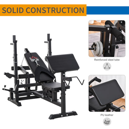 Multi-Exercise Full-Body Weight Rack With Bench Press, Leg Extension, Chest Fly Resistance Band & Preacher Curl