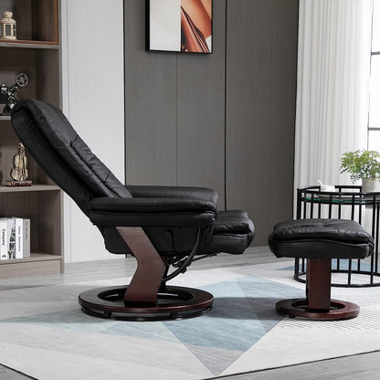 Manual Recliner and Footrest Set PU Leather Leisure Lounge Chair Armchair with Swivel Wood Base