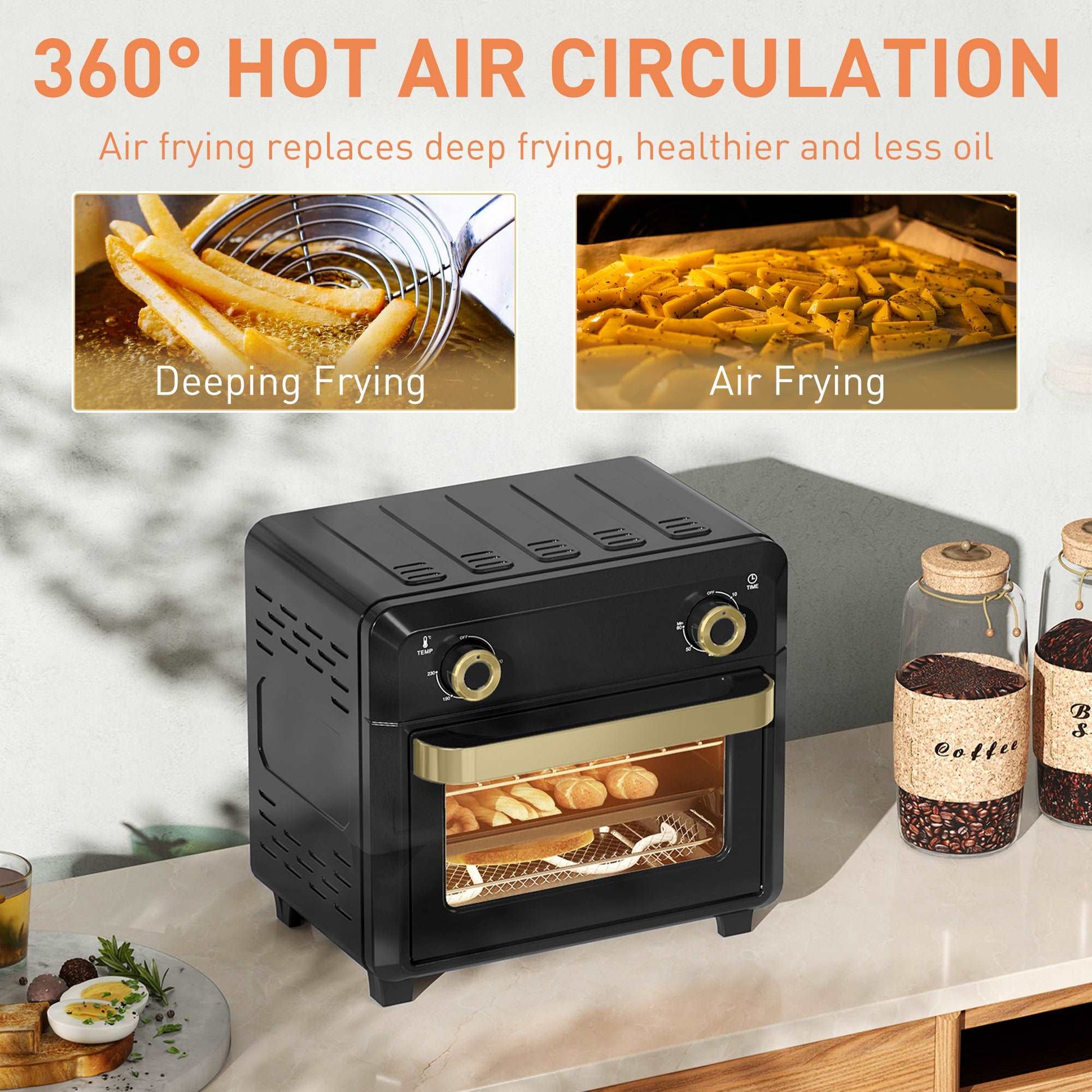 10L Air Fryer Oven, Mini Oven, Oil Free Cooking, Grill, Roast, Bake, Timer, Touch Screen, Dishwasher Safe, 1000W, Black