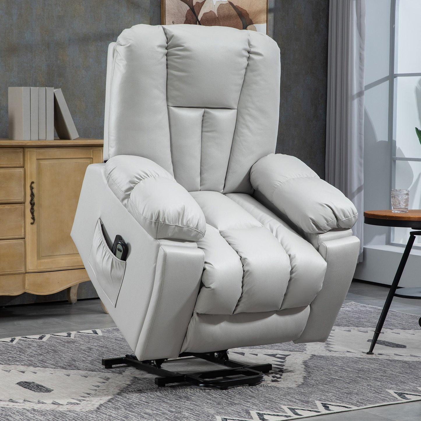 Lift Chair, Quick Assembly, Riser and Recliner Chair with Vibration Massage, Heat, Light Grey