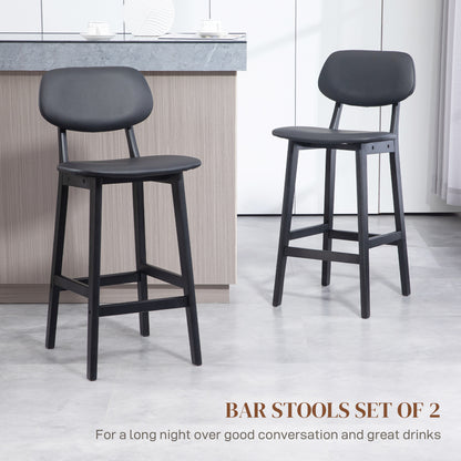 Bar Stools Set of 2, Modern Breakfast Bar Chairs, Faux Leather Upholstered Kitchen Stools with Backs and Wood Legs