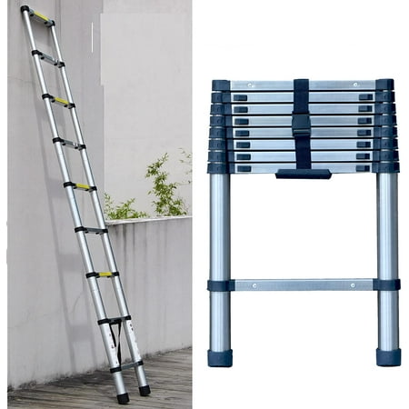 2.6M - 5M Multi Purpose Telescopic Ladder Sturdy Aluminium Telescoping Extension Ladders 330lb Max Load EN131 For Household Outdoor Work