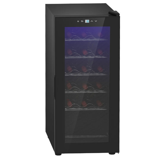 Freestanding Wine Fridge, 35cm Wide Undercounter Wine Cooler Fridge with Temperature Control, Digital Touch Screen, LED Light, Glass Door, 18 Bottles, 50 Litre Capacity, Black