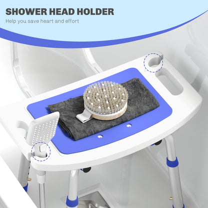 Shower Stool with Backrest, Height Adjustable Shower Chair, Shower Head Holder, Blue