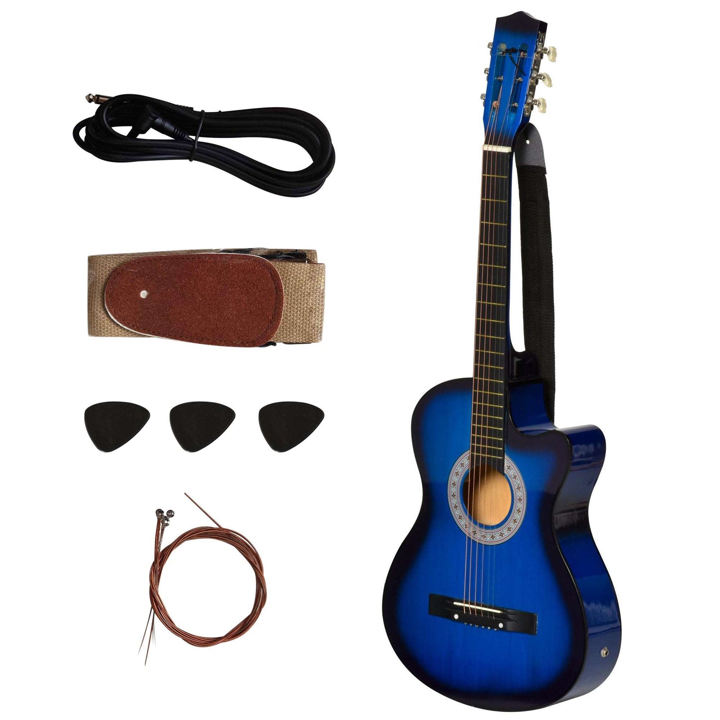 38 Inch Beginner Cutaway Acoustic Electric Guitar Premium Gloss Finish w/Case