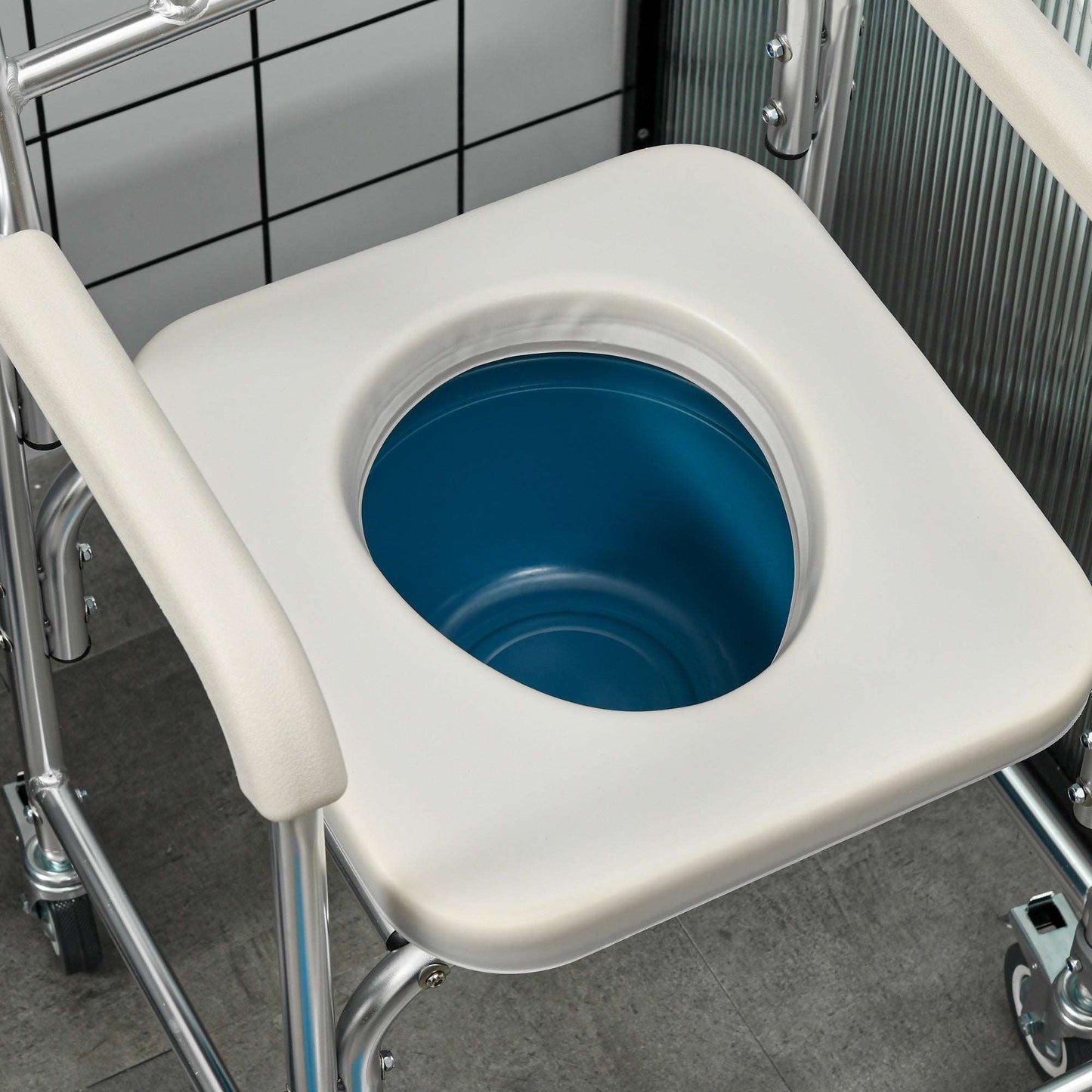 3-in-1 Shower Commode Wheelchair, with Wheels - Grey