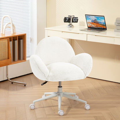 Makeup Vanity Chair, Cute Fluffy Desk Chair with Rolling Wheels for Bedroom Living Room, Cream White