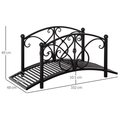 102L x 48W x 49H Classic Metal Garden Bridge with Safety Railings Arc Footbridge Decorative Pond  for Backyard Creek Stream, Black