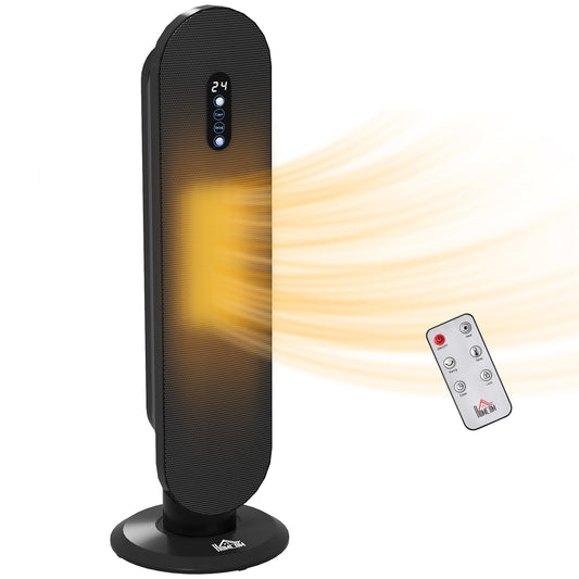 Ceramic Space Heater, Indoor Tower Heater with 2 Heat, Oscillation, Remote Control, Timer, Tip-Over & Overheating Protection, 1200W/2000W, Black