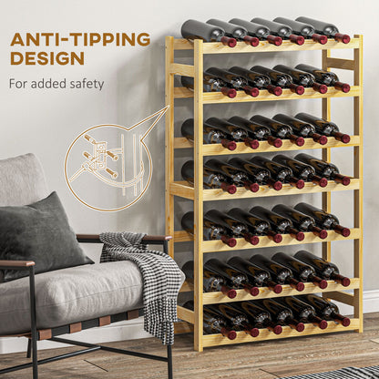 Pine Wood 42-Bottle Wooden Wine Rack - Natural Finish