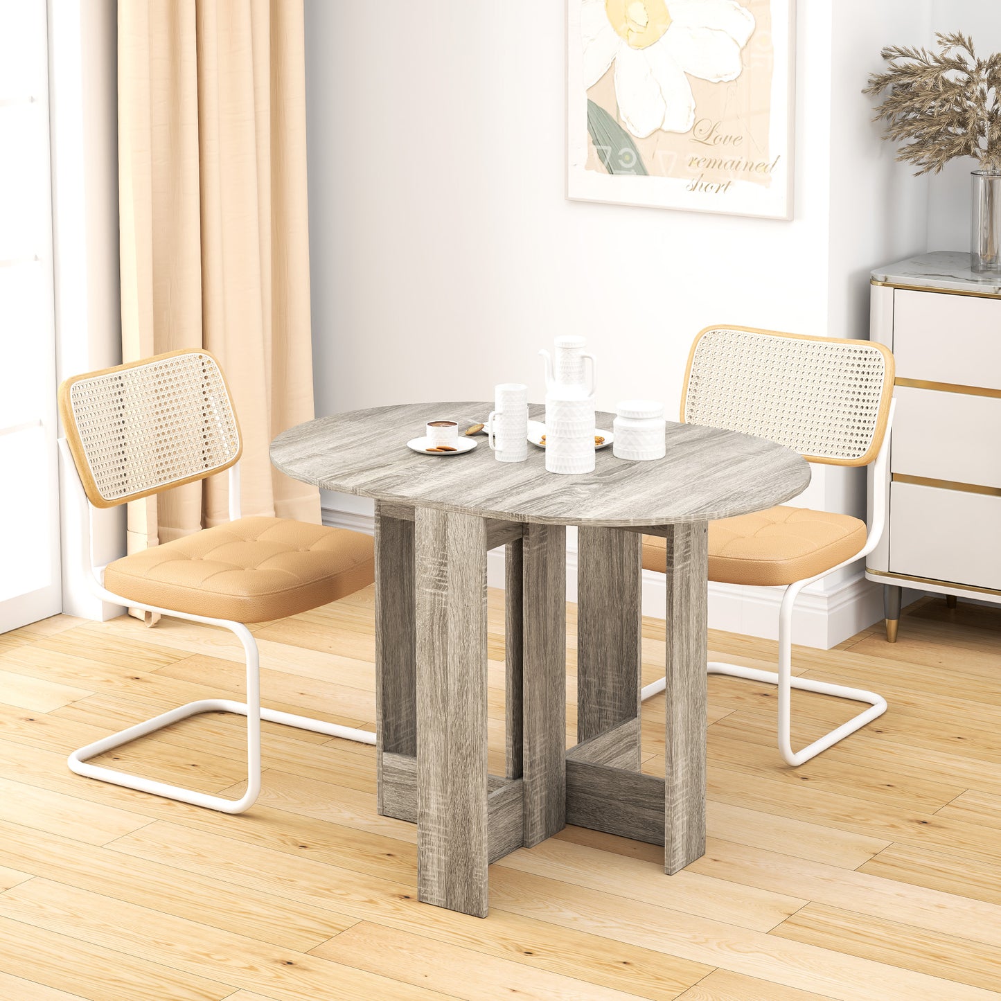 Retro Style Space-saving Drop Leaf Table, Folding Dining Table for Small Space, Kitchen, Dining Room, Grey