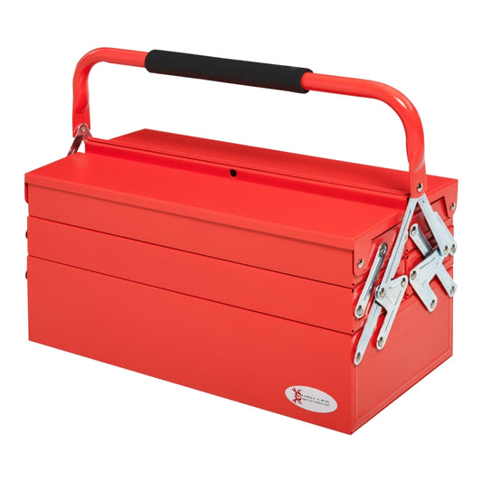 Durhand Metal Tool Box 3 Tier 5 Tray Professional Portable Storage Cabinet Workshop Cantilever Toolbox with Carry Handle, 45cmx20cmx34.5cm, Red