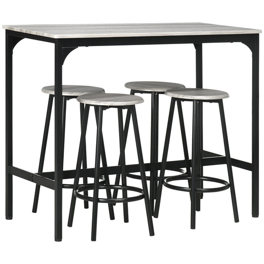 Five-Piece Industrial-Style Bar Table And Stool Set - Grey/Black