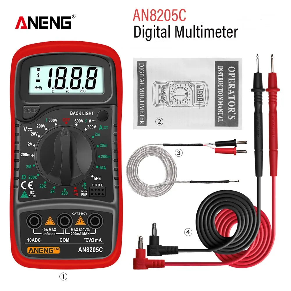 ANENG AN8205C Digital Multimeter AC/DC Ammeter Volt Ohm Multimeter Tester Meter With Thermocouple LCD Backlight Portable