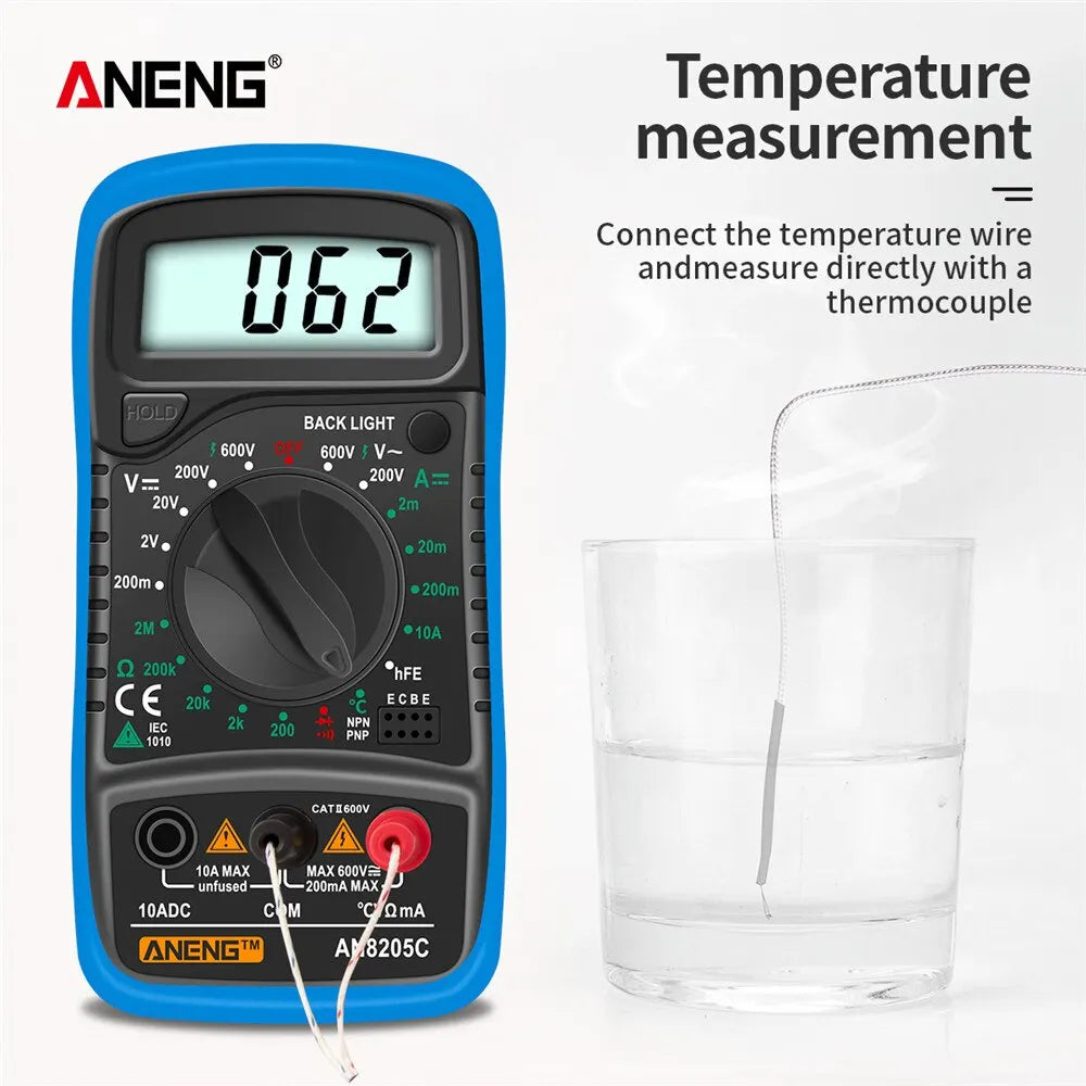 ANENG AN8205C Digital Multimeter AC/DC Ammeter Volt Ohm Multimeter Tester Meter With Thermocouple LCD Backlight Portable