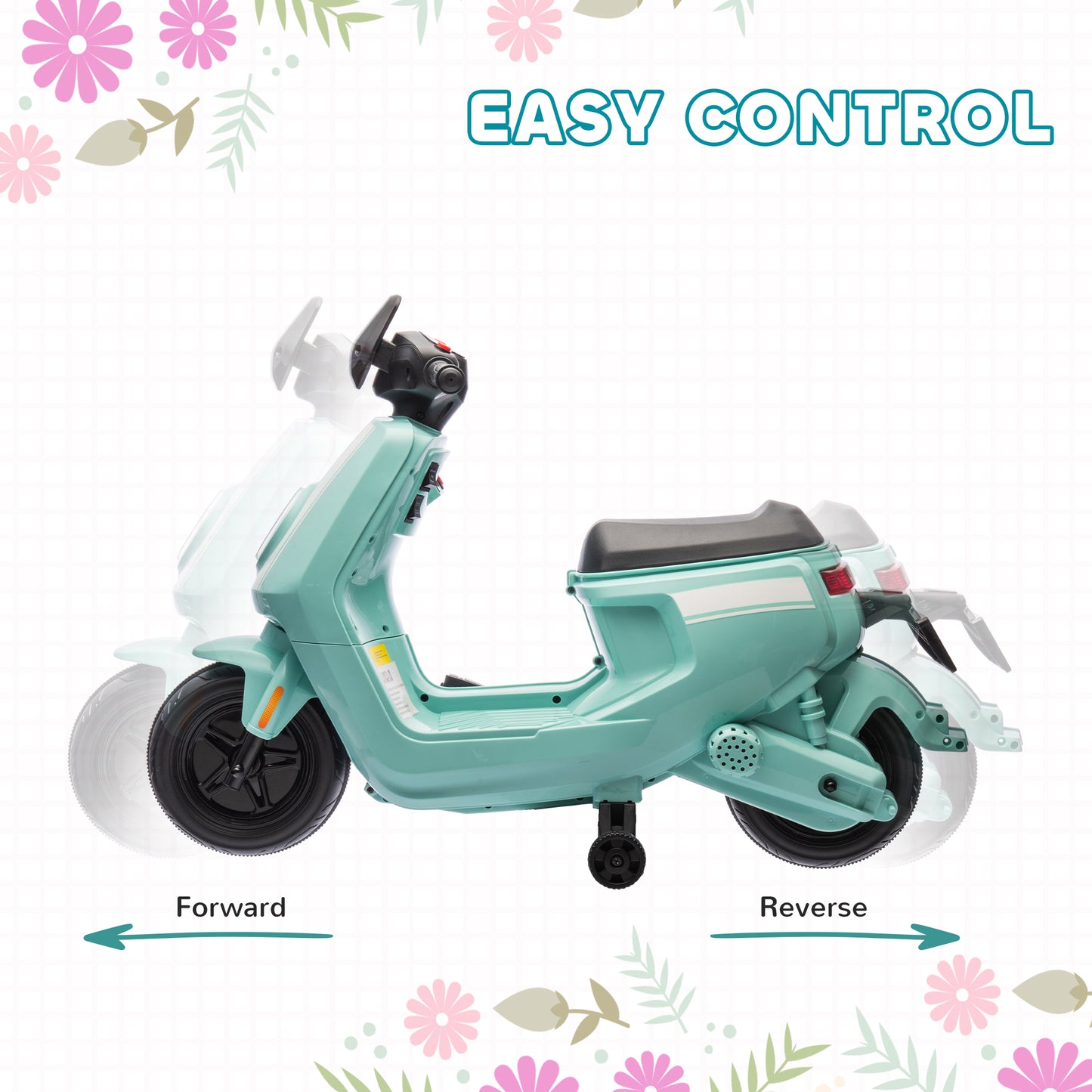 AIYAPLAY 6V Ride on Motorbike Kids Electric Motorbike w/ Headlight Music, Training Wheels, for Ages 18-36 Months - Green