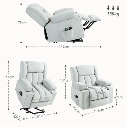 Power Lift Recliner Chair with Vibration Massage and Heat, Electric Lift Chair, Overstuffed Fabric Riser and Reclining Armchair - Light Grey