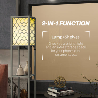 Floor Lamp with Shelves, Dual Light, Modern Tall Standing Lamps, with Pull Chain Switch (Bulb not Included), Light Grey