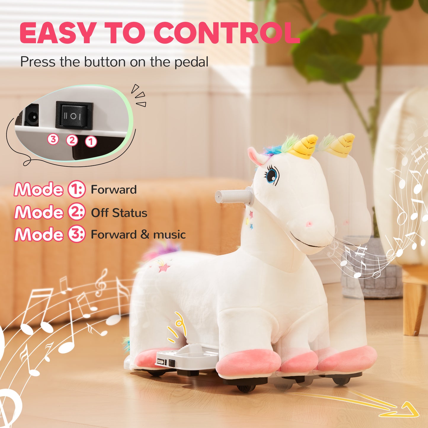 AIYAPLAY 6V Electric Ride on Unicorn, Battery Powered Kids Ride on Animal Toy with Music Forward Control, for 18-36 Months