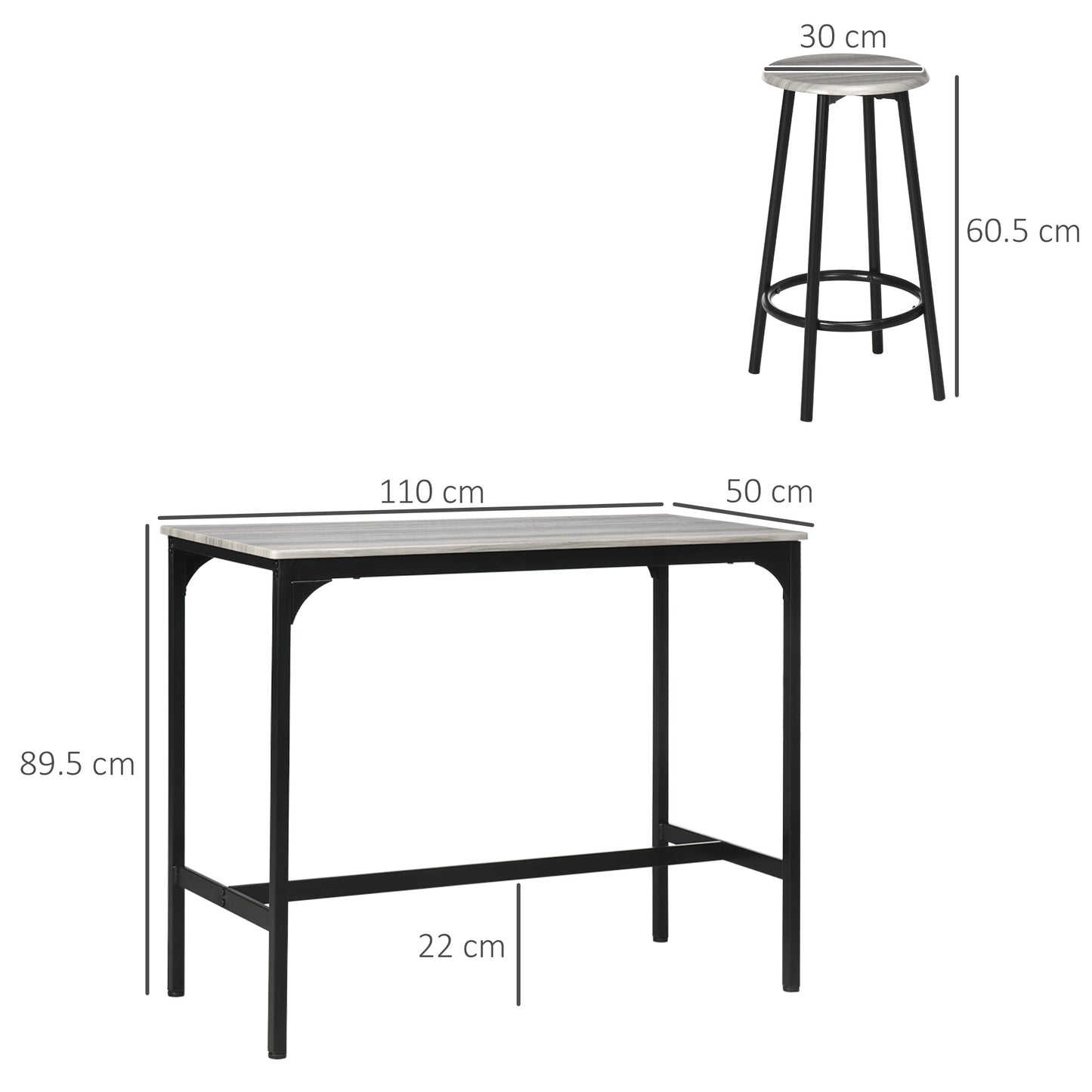 Five-Piece Industrial-Style Bar Table And Stool Set - Grey/Black