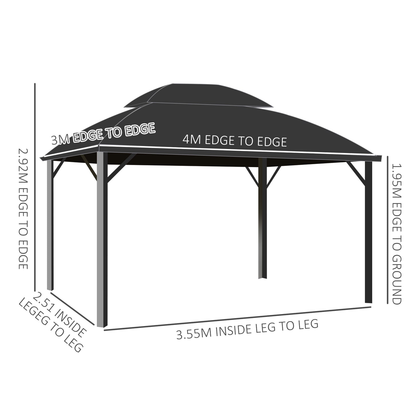 Outsunny 4 x 3m Aluminium Frame Hard Top Gazebo Chill Out Area With Accessories - Black