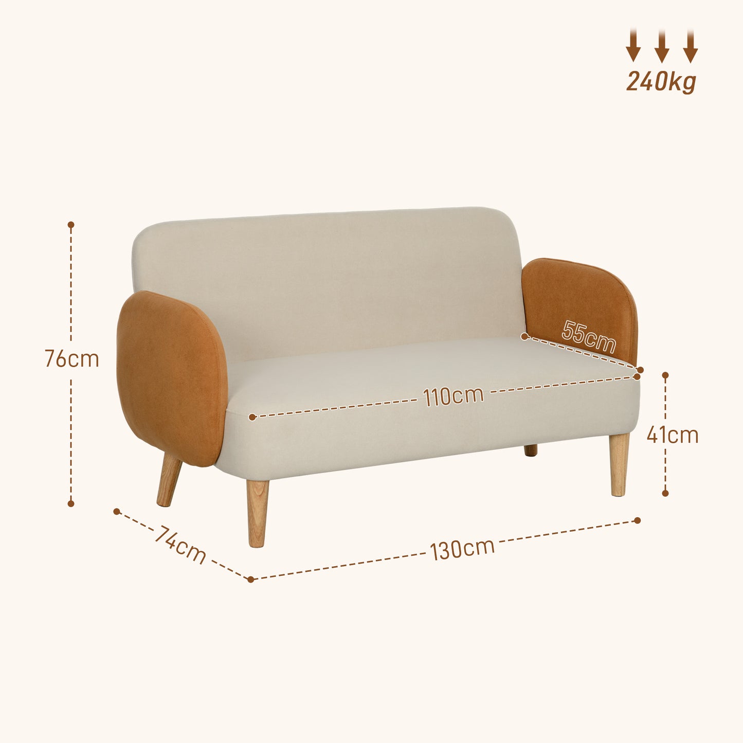 Small 2 Seater Modern Nordic Loveseat Sofa Couch W/ Rubber Wood Legs, Velvet Fabric Sofa for Living Room, Bedroom, Small Space, 130 x 74 x 76cm